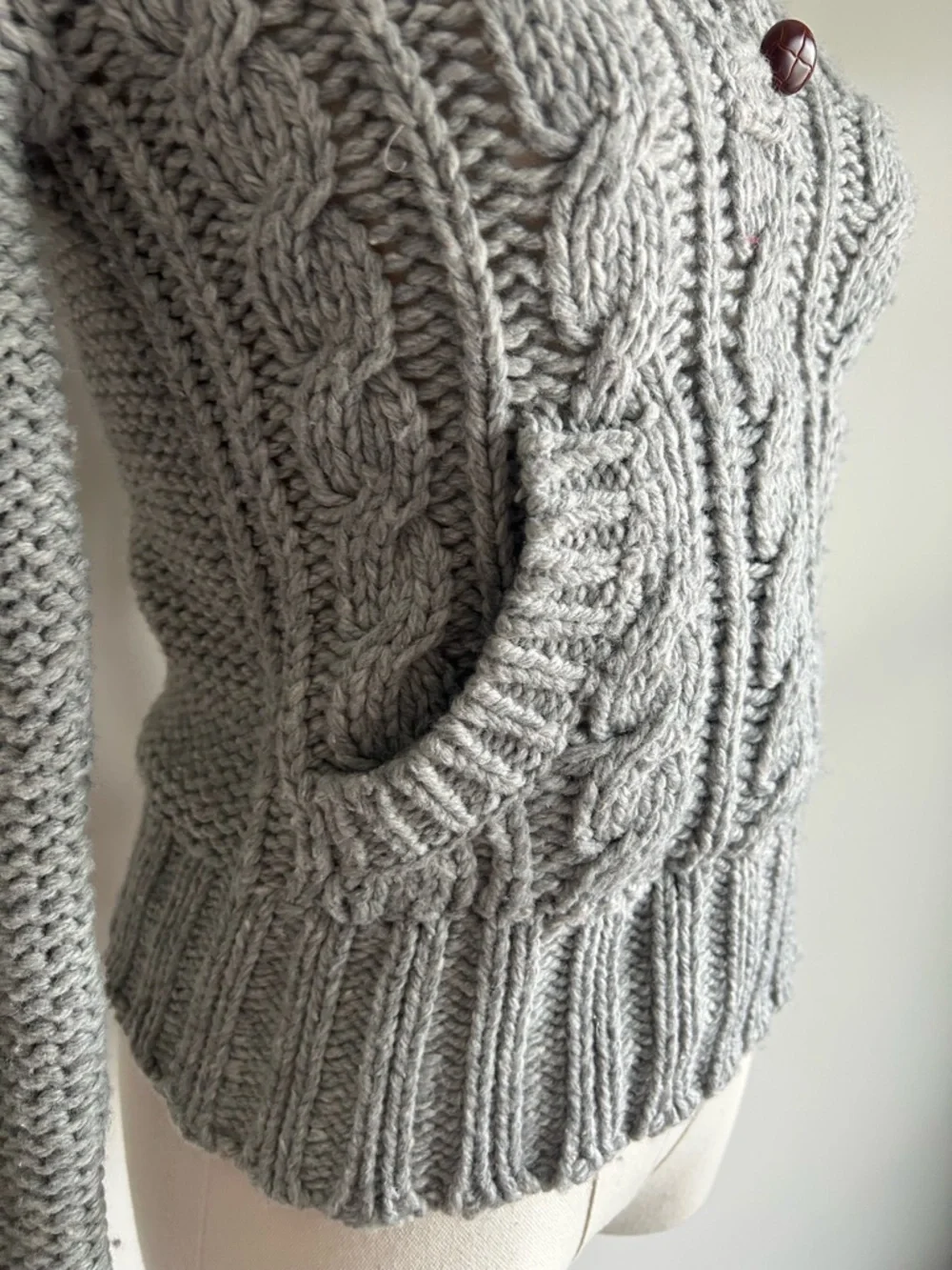 Hollister Vintage Y2k Grey Cable Knit Sweater Hoodie XS